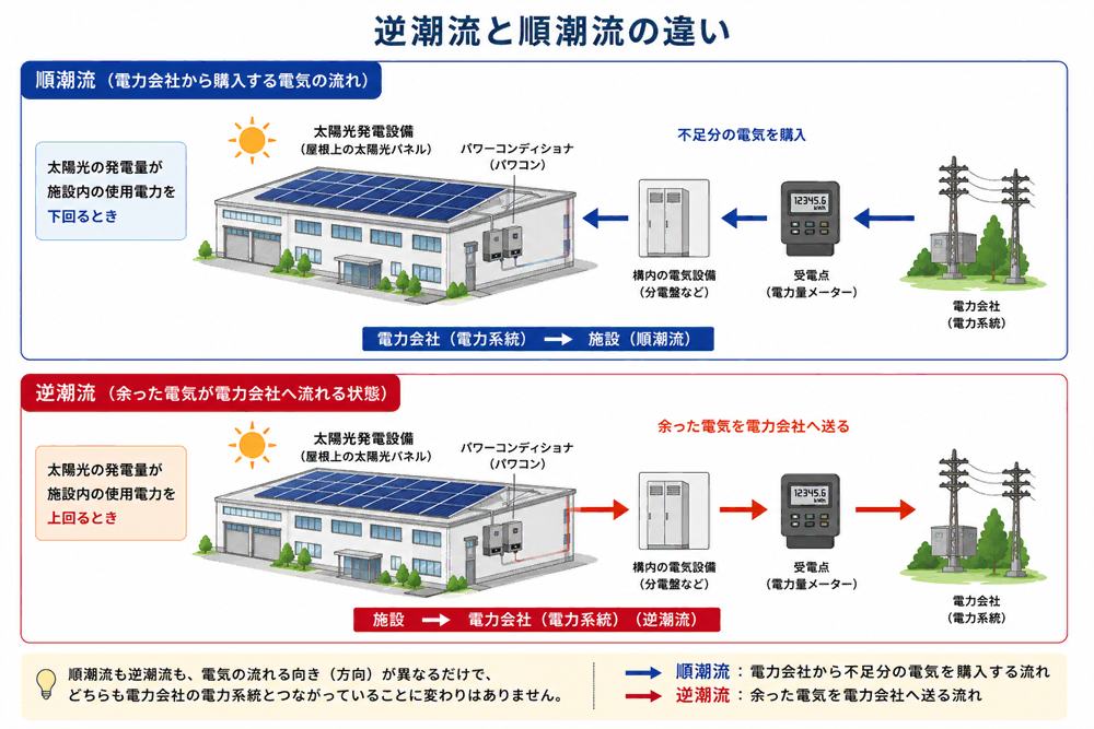 自家消費型太陽光発電における逆潮流と順潮流の違い